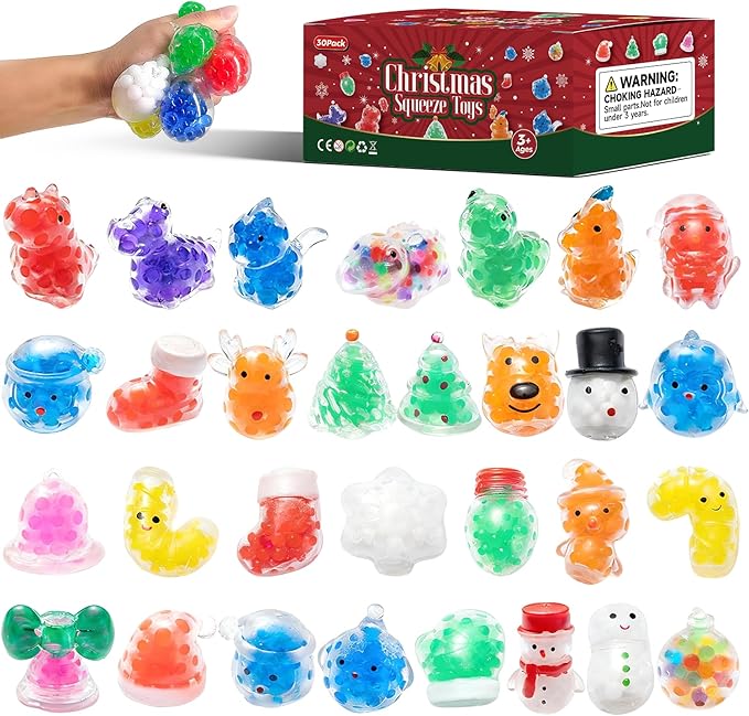 30 Pack Christmas Squishies for Kids, Christmas Stress Balls,Kawaii Mini Squeeze Toys, Bulk Squishy Squeeze Ball Set and Birthday Party Favors (Christmas-30)