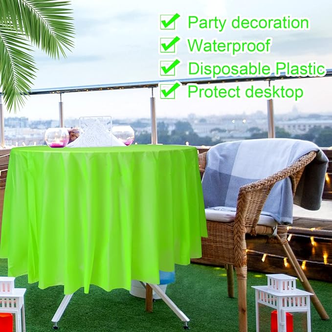 Preboun 84 Inch Large Neon Tablecloth Disposable Plastic Round Party Table Cover Decor Assorted Color Tablecloth Circle Table Cover for Wedding Birthday Picnic Tea Party Decor(Vivid Color,8 Pack)