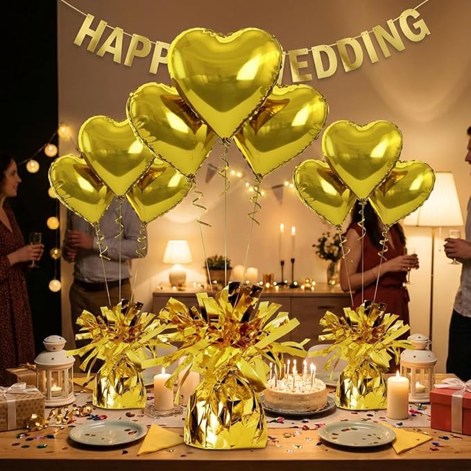 Aluminum Foil Balloon Weights for Parties (6 pcs) - 0.31lb (140g) Each - Premium Balloon Anchors for Birthday, Wedding, Dinner, Indoor & Outdoor Decorations(Gold 6pcs)