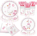 140pcs Pink Pet Duck Birthday Decorations Supplies, Disposable Paper Dinnerware Set Paper Plates Napkins Cups Set for 20 Guests Duck