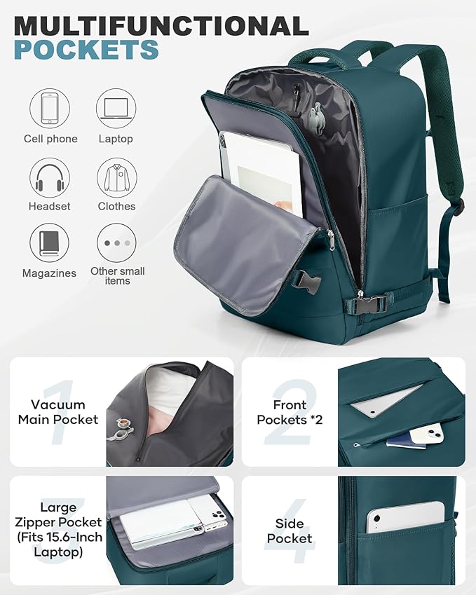 coofay Large Vacuum Backpack Travel with Pump Vacpack Travel Backpack with Vacuum System Compression Backpacks for Travel Easy Vac Pack Carry on Luggage