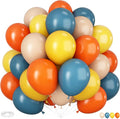 Retro Blue Yellow and Orange Balloons, 60PCS 12 Inch Slate Blue Burnt Orange Mustard Yellow Balloons for Here Comes the Son Baby Shower Kids Birthday Party Boho Party Decorations