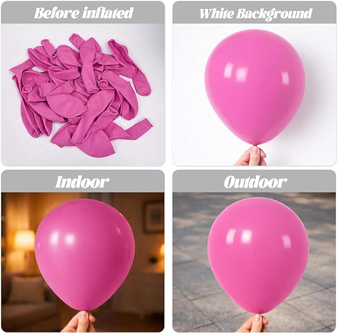 90pack Retro Hot Pink Balloons Different Size 18/12/10/5 Inch Retro Hot Pink Balloon Garland Arch Kit for Graduation, Wedding, Birthday, Princess Theme Party, Valentine's Day Decorations