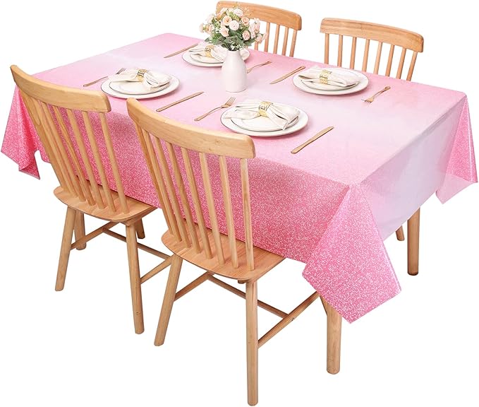 Kesfey 3 Packs Ombre Pink Tablecloth 54 x 108 Inch Gradient Pastel Pink Table Cloths Rectangle Disposable Plastic Light Pink Sprinkle Glitter Table Covers for Birthday Baby Shower Party Decorations
