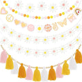 Groovy Party Decoration Garland 5Pcs, Groovy Hippie Banner Daisy Boho Tassel Garland Decor, Pre Strung Pom Pom Spring Party Supplies Hippie Party Decorations for Wall Window Home Room