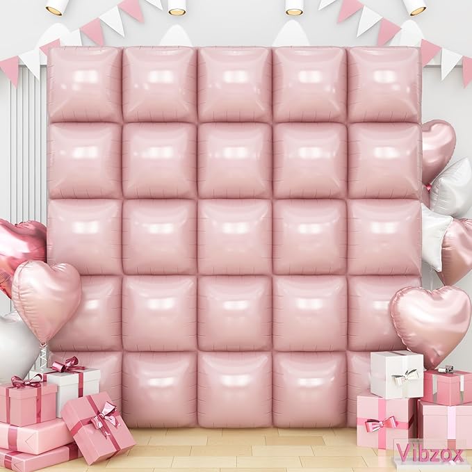 Pastel Pink Square Foil Balloons Wall, Double Sided Cream Light Baby Pink Balloons Tunnel Arch Kit Backdrop for Baby Shower Girls Birthday Bridal Princess Bachelorette Wedding Party Decorations
