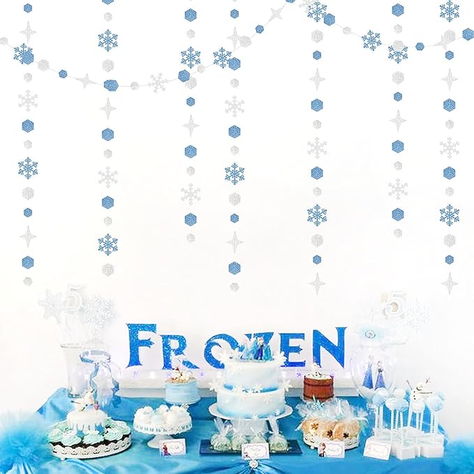 Snowflake-Snow Silver-Blue Christmas Party-Decorations Streamers - 52Ft White Winter Wonderland Frozen Hanging Paper Garland Banner,Birthday Wedding Baby Bridal Shower New Year Supplies Decor Hugtmr