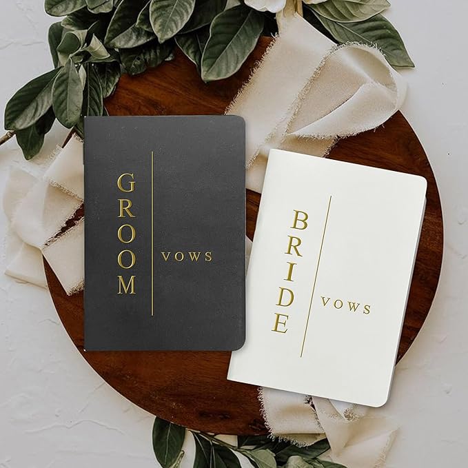 WeddingGiftsWedding Vow Books for Bride and Groom, His and Hers Vow Books for Wedding-Soft Touch Gold Foil Engraving, Engagement | Wedding Essentials
