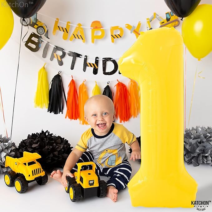 KatchOn, Yellow Number 1 Balloon - 40 Inch, Helium Supported | Mylar Foil Yellow One Number Balloon for First Happy Birthday Decorations | 1st Anniversary Decorations | Birthday Party Decoration
