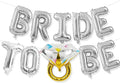Silver Bachelorette Party Decorations, Bride To Be Bridal Shower Letter Balloons Banner with Engagement Diamond Ring Mylar Foil Balloon for Wedding Photo Booth Hen Night Room Party Decor