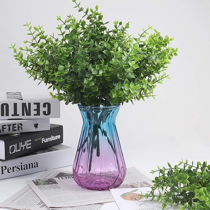 RECUTMS 8 Bundles Artificial Eucalyptus Artificial Grasses Fake Greenery Boxwood Stems Fake Plants and Greenery Springs for Farmhouse,Home,Garden,Office,Patio,Wedding and Indoor Outdoor(Eucalyptus)