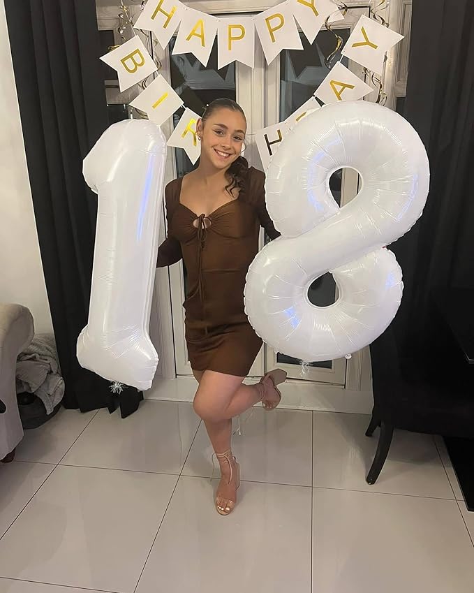 White Number 5 Balloon 40 Inch, 5 Balloon Number, 5th Birthday Decorations, White Party Supplies for Boys Girls