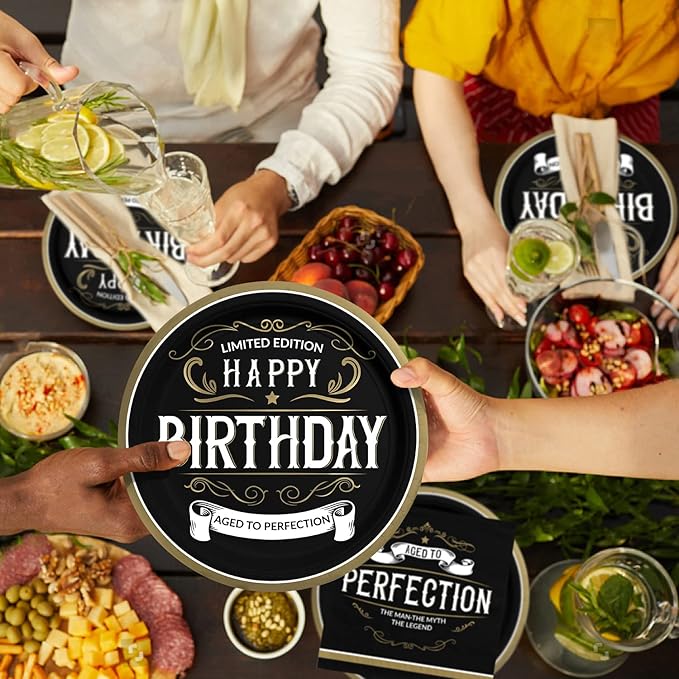 Birthday Party Supplies Disposable Paper Plates Napkins Cups Tablecloth and Banner for Happy Birthday Party Decorations, Serve 25