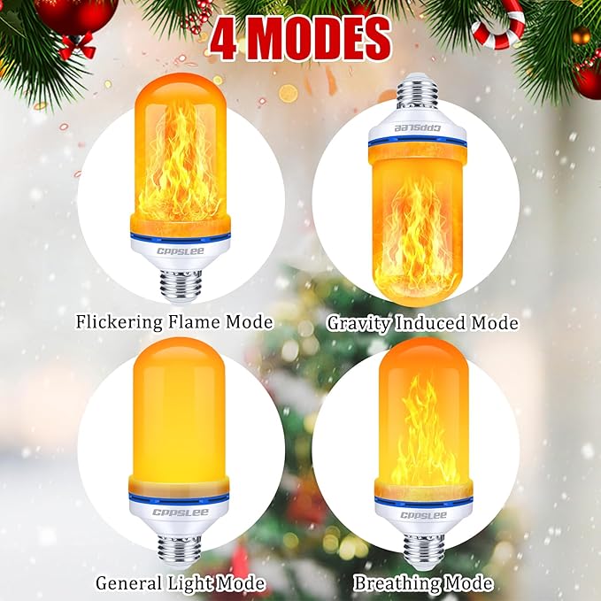 CPPSLEE Upgraded LED Flame Light Bulbs, 4 Modes Flickering Light Bulbs, E26 Base Fire Flame Bulb for Halloween Decorations Outdoor, Christmas Lights Patio Indoor Home Decor (Yellow, 6 Pack)