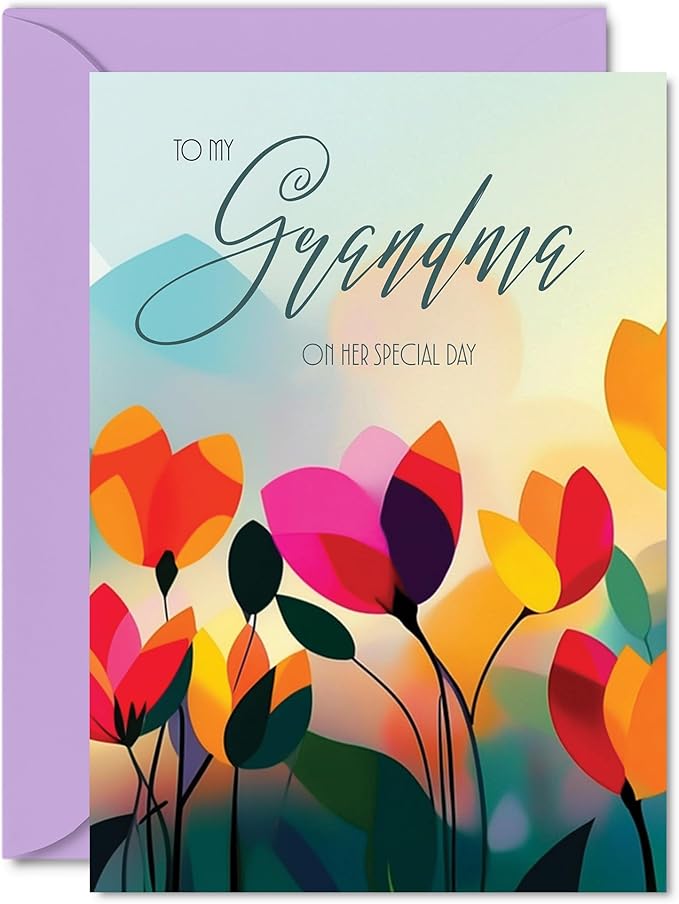 Grandma Birthday Card - Vibrant Summer Flowers - Vivid Happy Birthday Card for Grandma from Granddaughter Grandson, A5 Female Floral Bday Golden Greeting Cards