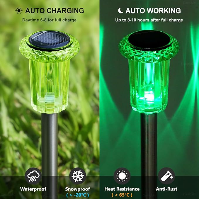 DenicMic St Patricks Day Decorations Solar Lights Outdoor 10 Pack Waterproof Green LED Stainless Steel Stake Outside Lights for Yard Pathway Garden Driveway Walkway Landscape Path Lighting