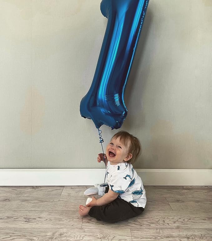 40 Inch Metallic Blue Number 1 Balloon, Giant Number 1 Balloons for 11th 12th 21st Birthday Decorations, Party Supplies for Baby Boy Girl, Metallic Blue Party Decor