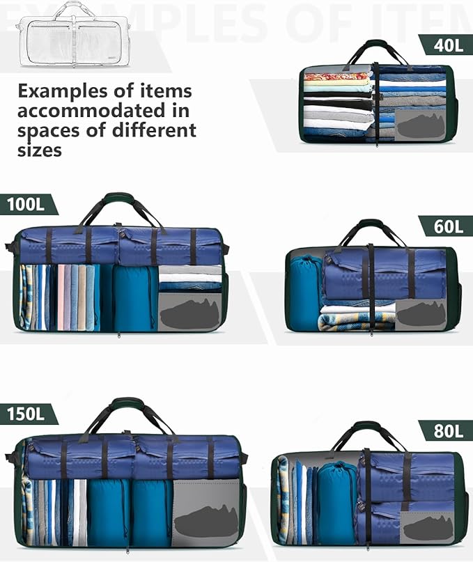 Gonex 40L 60L 80L 100L 150L Large Foldable Travel Duffle Bag with Shoes Compartment, Packable Lightweight Water Repellent Duffel Bag for Camping Gym Weekender Bag
