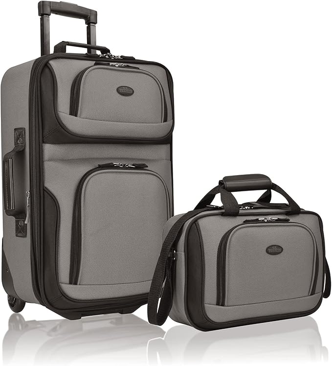 U.S. Traveler Rio Lightweight Softside Rolling Carry-on Suitcase, 2-Wheel Set, Grey