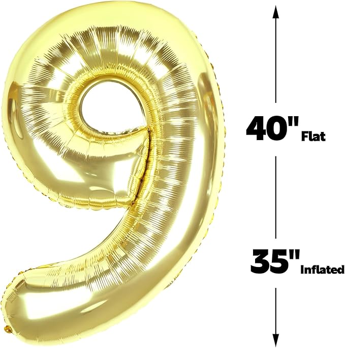 Big Light Gold 40 Inch 9 Balloon Number, Jumbo Giant 9th 19 29 39 49 99 Birthday Party Decorations, Large Champagne Gold Foil Balloons Anniversary Birthday Party Engagement Decorations