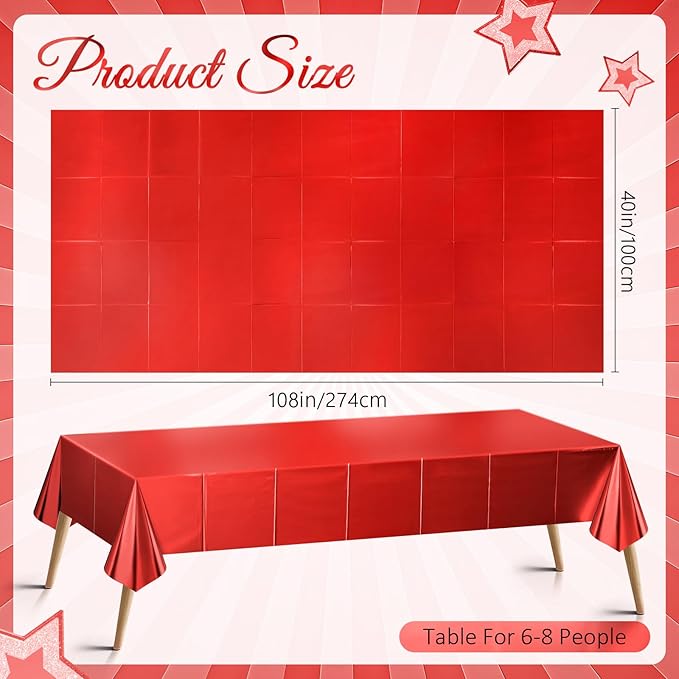 4 pcs Red Tablecloth Plastic -Stunning Metallic Matte Finish, 40" x 108" Christmas Table Cloth, Perfect for Carnival Birthday Party Decorations Casino Night Graduation Table Supplies