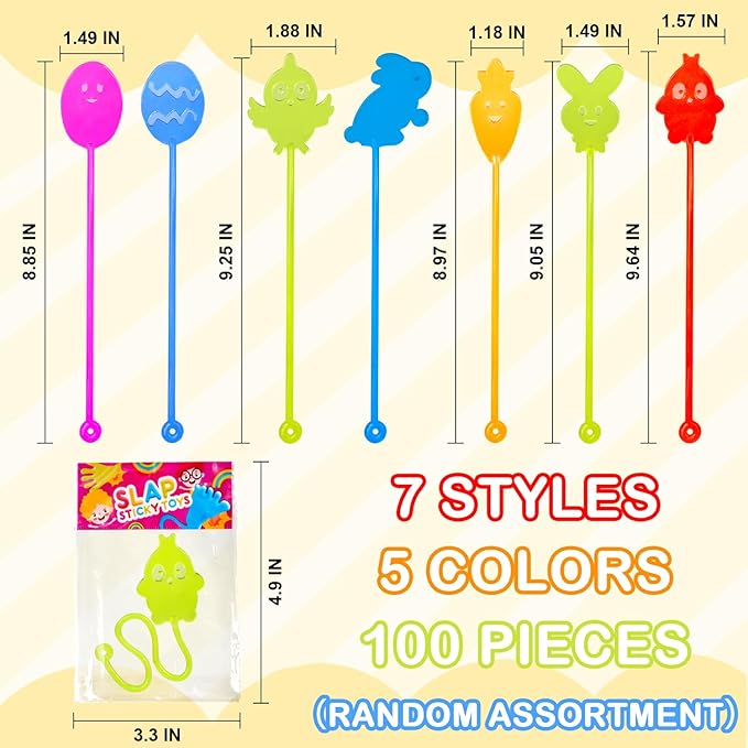 Bulk Easter Sticky Hands Toys for Kids,100 Pack Easter Party Favors for Toddlers,Non Candy Basket Goodie Gift Bag Stuffers,Easter Egg Pinata Fillers Classroom Games Activities Prizes for Boys Girls