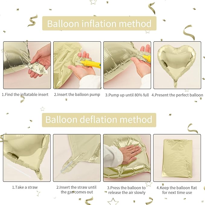Biapian Pastel Gold Heart Balloons - 10 Pcs, 18 Inch, White Foil, Helium for Valentine's Day, Birthday, Wedding, Baby Shower Decoration