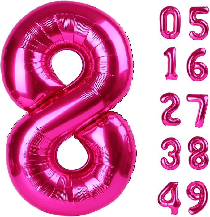 Hot Pink Foil Number 8 Balloon 40 Inch, Helium Mylar Eight Number 8 18 28 38 48 58 80 88 Birthday Balloons, 8th Hot Pink Women Men Wedding Anniversary, Graduations Party Supplies