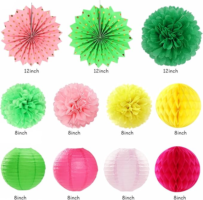 Hawaiian Luau Birthday Party-Decorations Supplies - 21pcs Happy Banner,Beach Paper Lanterns Honeycomb,Flamingo Pool Streamers Garland,Summer Tissue Pom Poms Flowers Fans,Tropical Tiki Decor Burgleda