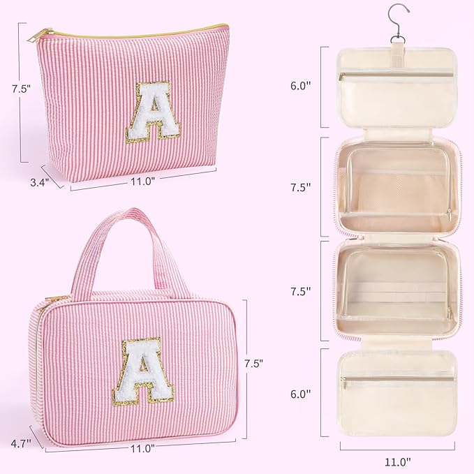 YOOLIFE Travel Toiletry Bag for Women - Hanging Toiletry Bag Makeup Bag, Portable Toiletries Cosmetic Bag, Airplane Travel Essentials - Letter O, Blue