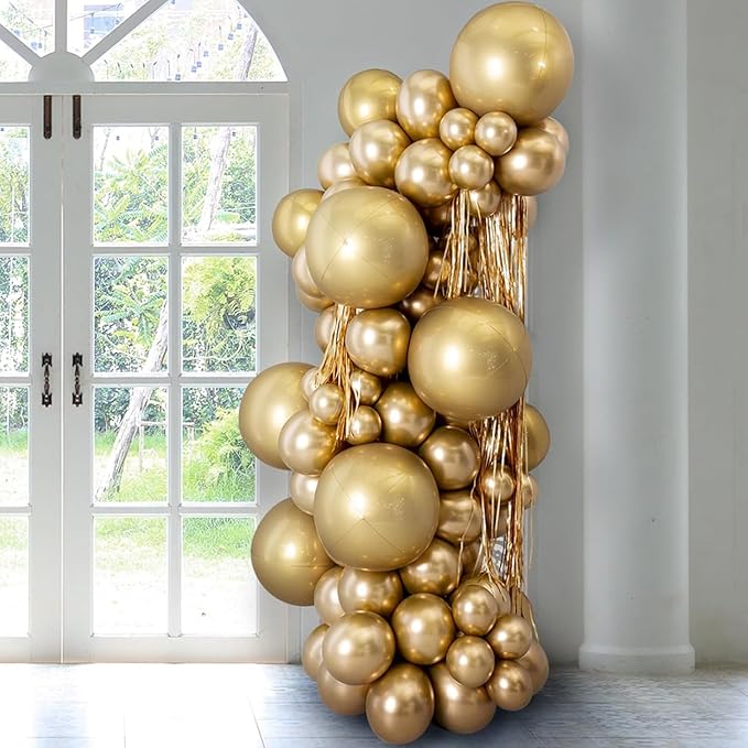 90pack Metallic Gold Balloons Different Size 18/12/10/5 Inch Chrome Gold Balloon Garland Arch Kit for Wedding, New Year, Birthday, Graduation, Bridal Shower, Baby Shower Decorations