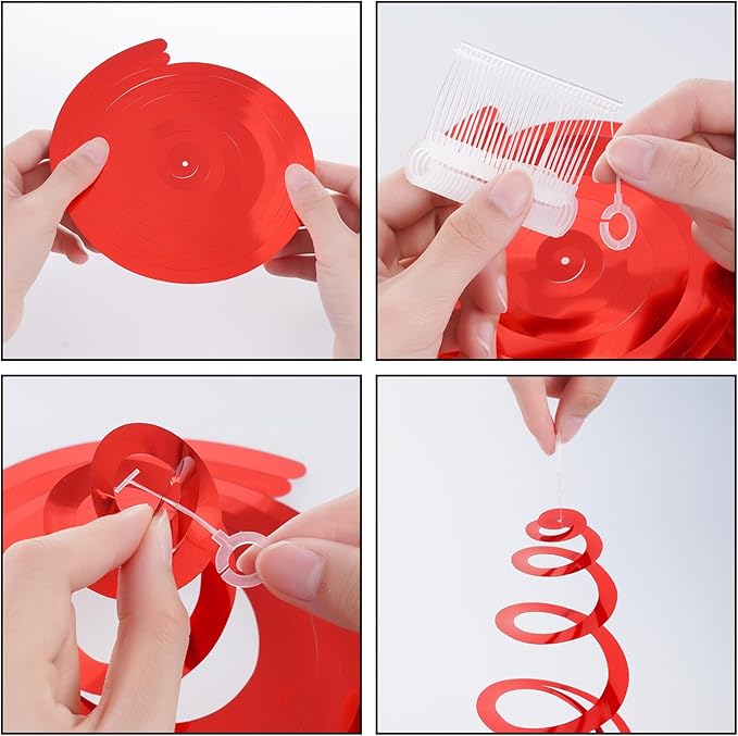 Colorful Ceiling Swirl Foil Decorations Hanging Plastic Streamer Themed Swirl Party for Christmas Graduation Celebration, Pack of 28 (Red and Sliver)