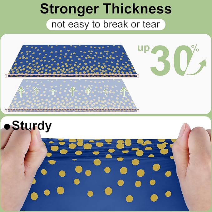 misaya 3 Packs Dot Disposable Table Cloth, 54 x 108 Inch Waterproof Plastic Tablecloth, Rectangle Gold Dots in Navy Table Covers for Easter, Picnic, Birthday, Party