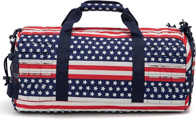 QT&QY 40L Military Tactical Duffel Bag For Men Sport Gym Bag Fitness Tote Travel Duffel Bags Training Workout Bag With Shoe Compartment Basketball Football Weekender Bag patriot Star Spangled