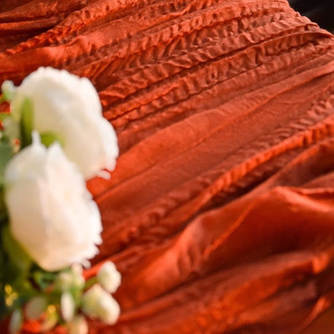 FEXIA 6 Pack Terracotta Table Runner 35x120 Inches Rust Cheesecloth Table Runner Rustic Burnt Orange Gauze for Boho Wedding Decor Reception Bridal Shower Centerpiece Engagement (Terracotta)