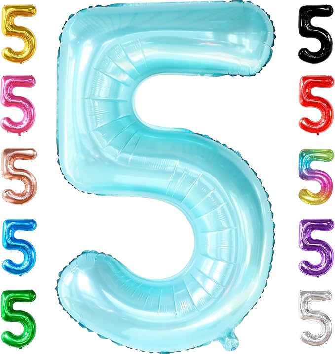 KatchOn, Big Light Blue 5 Balloon Number - 40 Inch | Light Blue Number 5 Balloon, Shark 5th Birthday Decorations for Boys | 5th Birthday Balloons | Mermaid Balloons for 5 Birthday Party Decorations