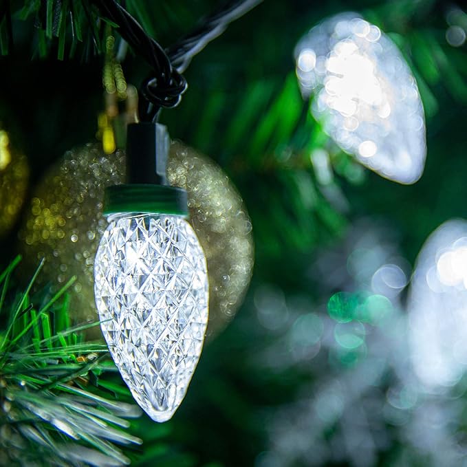 AWQ 50LED 49 FT C9 Christmas String Lights Plug in Fairy Twinkle String Lights 8 Modes Timer Function Waterproof Extendable for Indoor Outdoor Wedding Party Christmas Decoration (50, White)