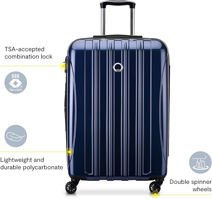 DELSEY PARIS Helium Aero Hardside Expandable Luggage with Spinner Wheels, Orion Blue, Checked-Large 28 Inch
