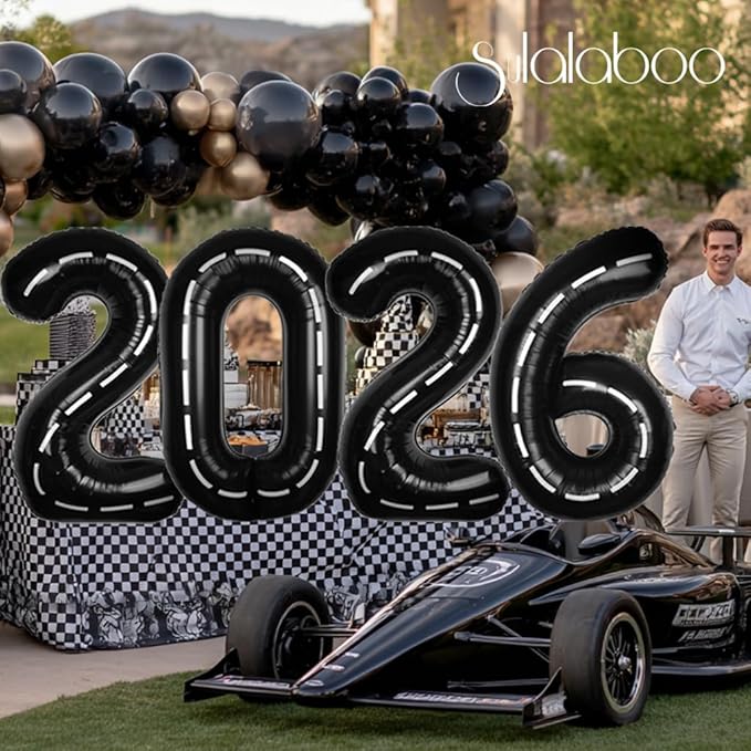 Race Car 40Inch Black 30 Balloon Number Large Helium Race Track 0-9 Giant Digital 30th Foil Mylar Big Party Number Balloons for Boy Birthday Car Theme Party Anniversary Graduation Decorations