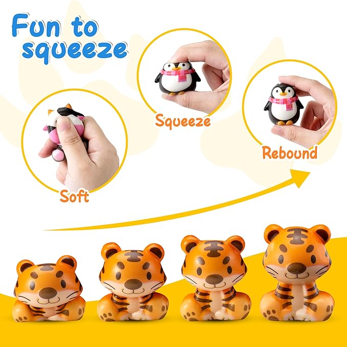 Party Favors for Kids 24PCS Safari Animal Squishy Toys,Goodie Bag Stuffers, Pinata Stuffers,Birthday Gifts for Boys & Girls,Treasure Chest Prizes,Classroom Prizes for Kids