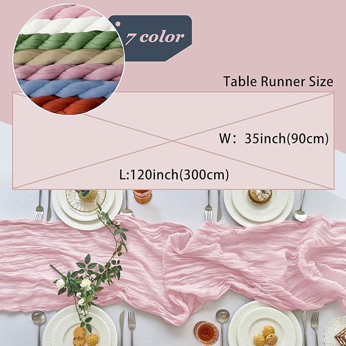 IVAPUPU 6 Pcs Cheesecloth Table Runner - 10ft Pink Easter Spring Boho Gauze Cheese Cloth Table Runners for Baby Shower Decoration Wedding Party Summer Garden Farmhouse Decor
