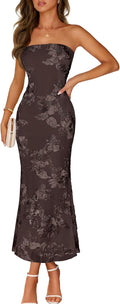MEROKEETY Women's Floral Strapless Maxi Dress 2026 Summer Mesh Tube Bodycon Formal Wedding Guest Cocktail Party Long Dresses
