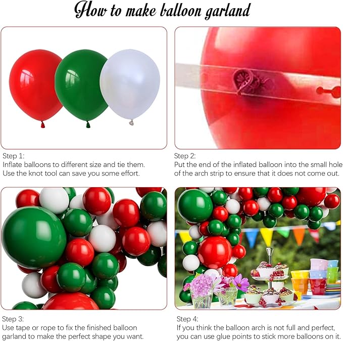 Red Green and White Balloon Garland for Birthday Baby Shower Wedding Graduation Christmas Party Decoration