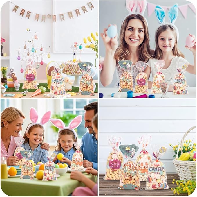 Easter Goodie Bags, 200 PCS Easter Cellophane Treat Bags, Easter Cookie Snack Candy Party Favor Ziplock Cookie Bags Holiday Candy Bags Easter Plastic Gift Bags for Gift Giving Easter Decorations