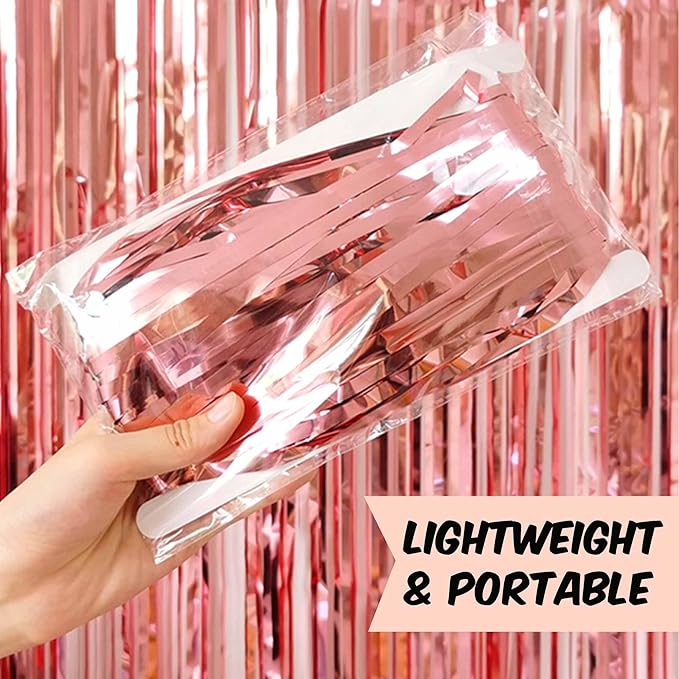 6 Pack Rose Gold Foil Fringe Curtains Backdrop, 3.28 x 9.8 Ft Metallic Streamers Tinsel Curtains Background for Photo Booth, Birthday, Halloween, Christmas, Thanksgiving, New Year Party Decorations