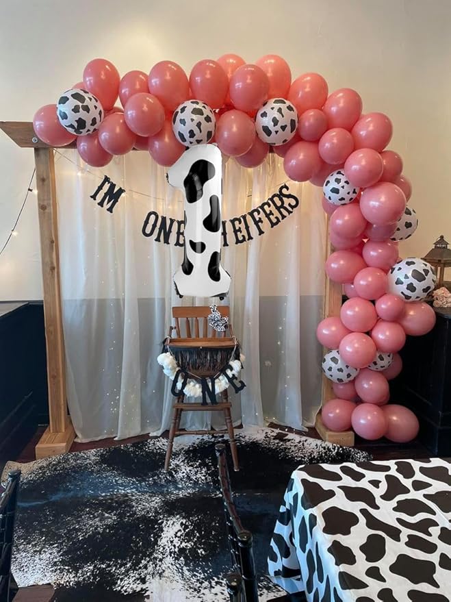 Cow Print Number 1 Balloon 40 inch, Number 1 Birthday Balloon for Boy Girl, Cow Print Foil One Balloon for 1st 10 11 12 16 18 Birthday Party, Anniversary Celebration Number Balloons Decorations
