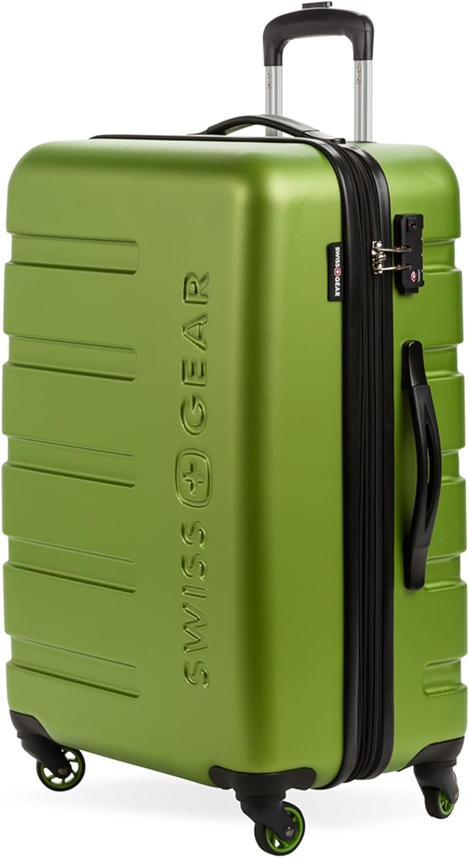 SwissGear 7366 Signature Hardside Expandable Luggage with Spinner Wheels, TSA Lock, Green, Checked-Medium 23-Inch