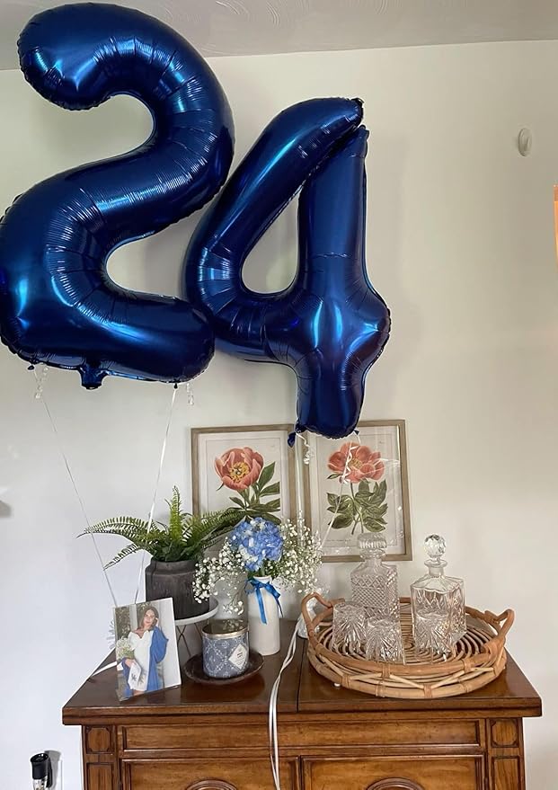 40 Inch Night Blue Large Number 4 Balloons, Giant Foil Number Four 14 24 34 40 44 Balloons, Night Blue Mylar Big Balloon for Anniversary Graduation Decorations