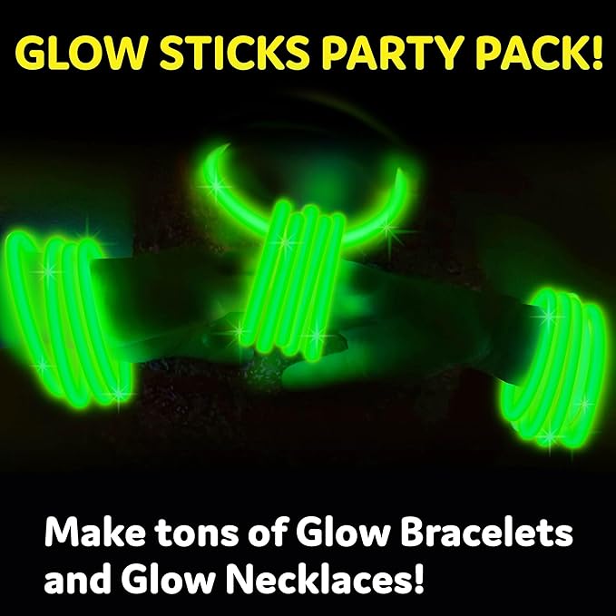 PartySticks Green Glow Sticks - 100pk, 8 Inch Glow in the Dark Light Up Sticks and Connectors for Party Favors, Decorations, Necklaces and Bracelets