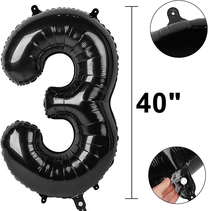 40 Inch Black Foil Balloons Number 3,Foil Mylar Big Number Balloons Huge Number Balloons for 3rd Birthday Party Supplies Anniversary Decorations